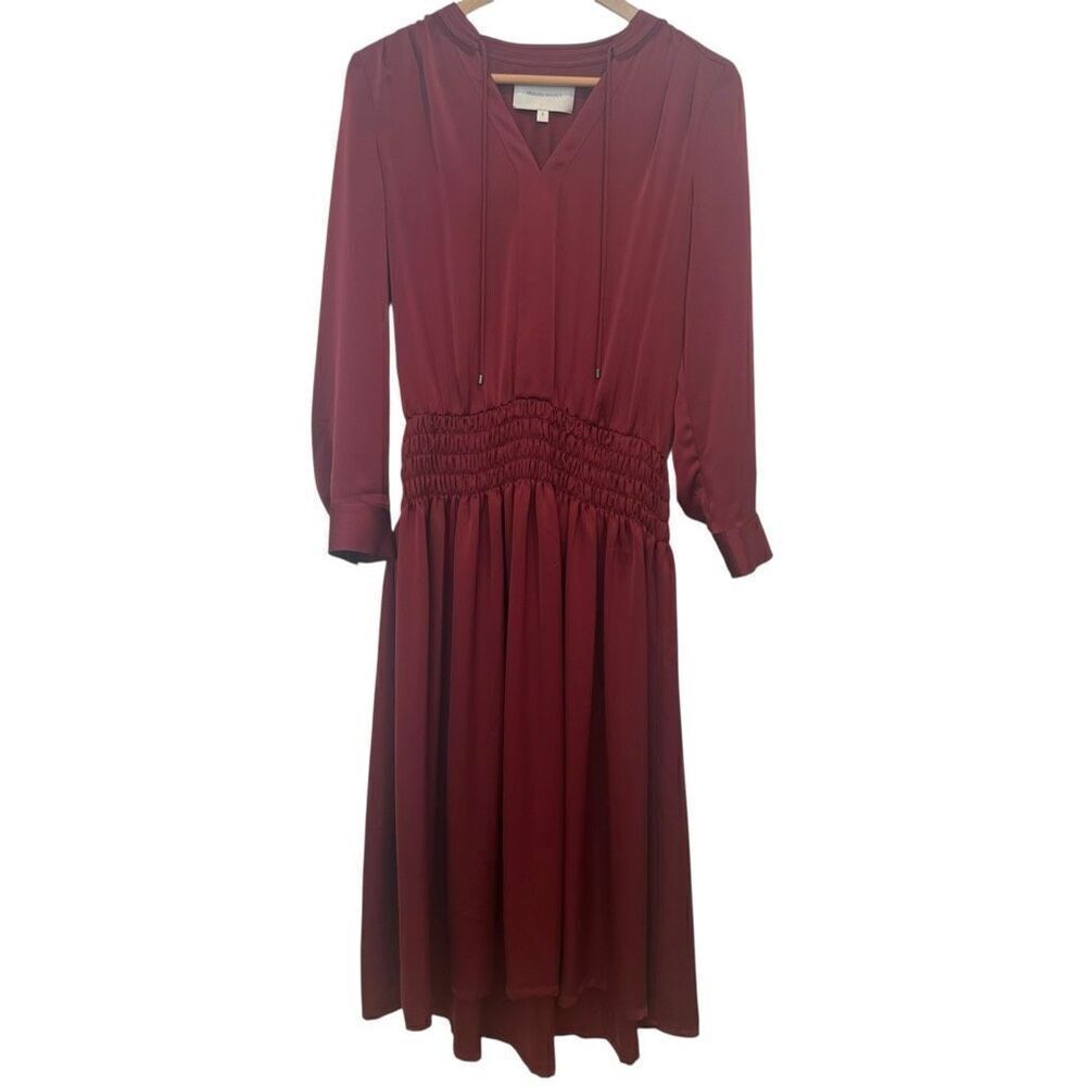 Brochu Walker Merlot Ruched Waist Long Sleeve Midi Dress Size S